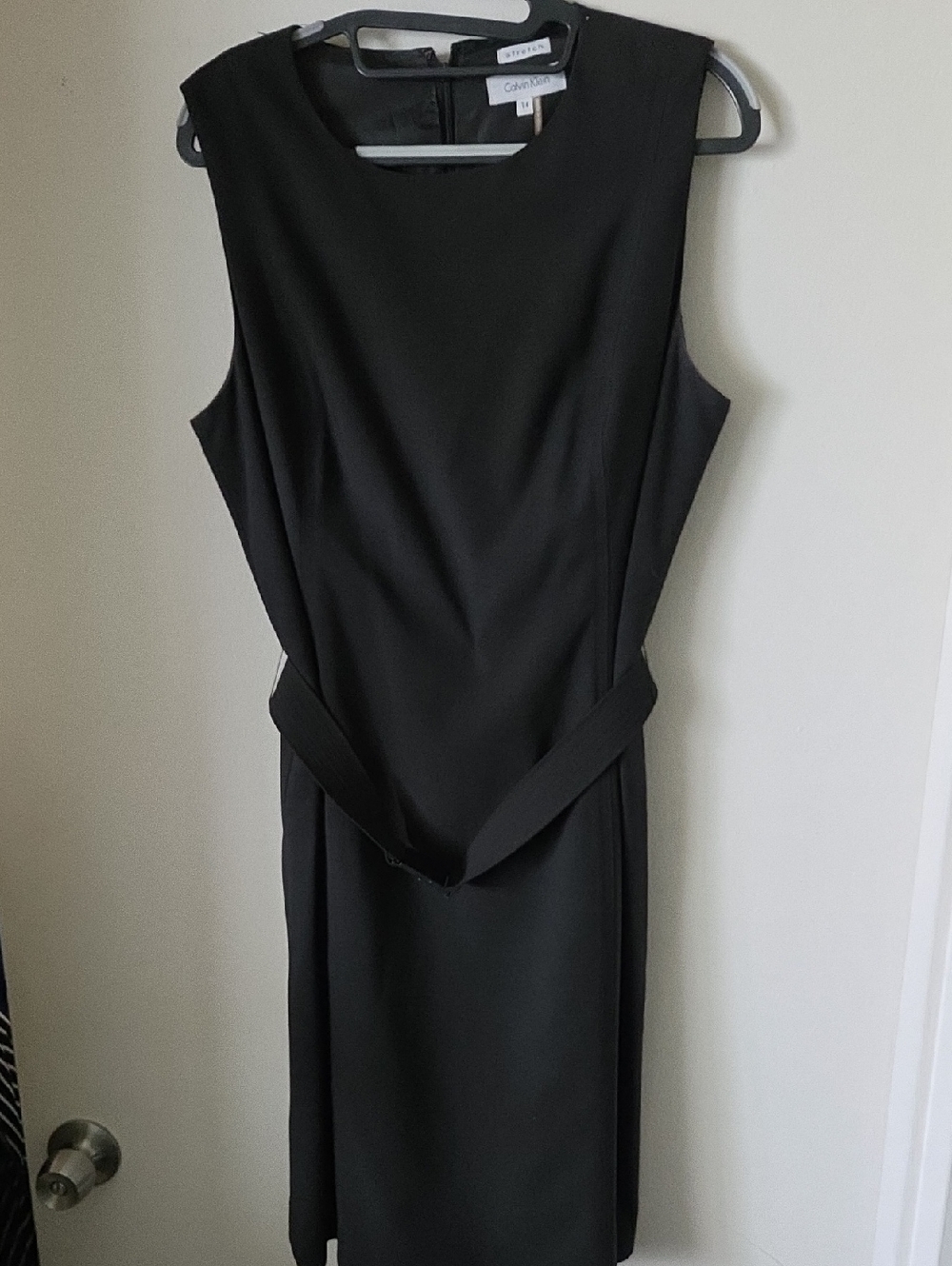 Calvin Klein Black Sleeveless Midi Dress with Waist Detail